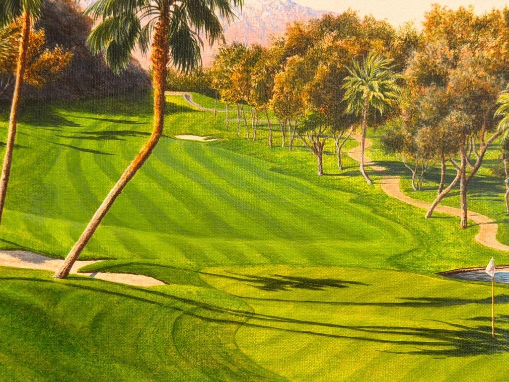 DAVID CHAPPLE ORIGINAL ACRYLIC ON CANVAS PAINTING THE 18TH AT INDIAN WELLS - 4