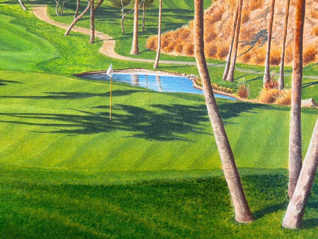 DAVID CHAPPLE ORIGINAL ACRYLIC ON CANVAS PAINTING THE 18TH AT INDIAN WELLS - 5