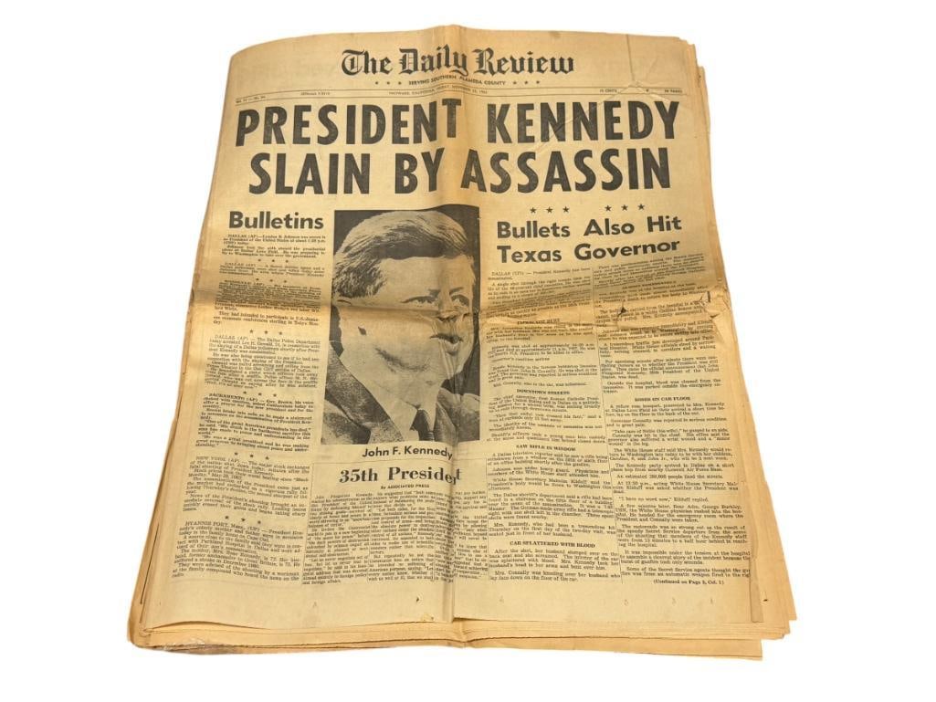 NOV. 22, 23 1963 THE DAILY REVIEW NEWSPAPERS FEATURING THE ASSASSINATION OF KENNEDY: TWO 1963 NEWSPAPERS FROM THE DAILY REVIEW