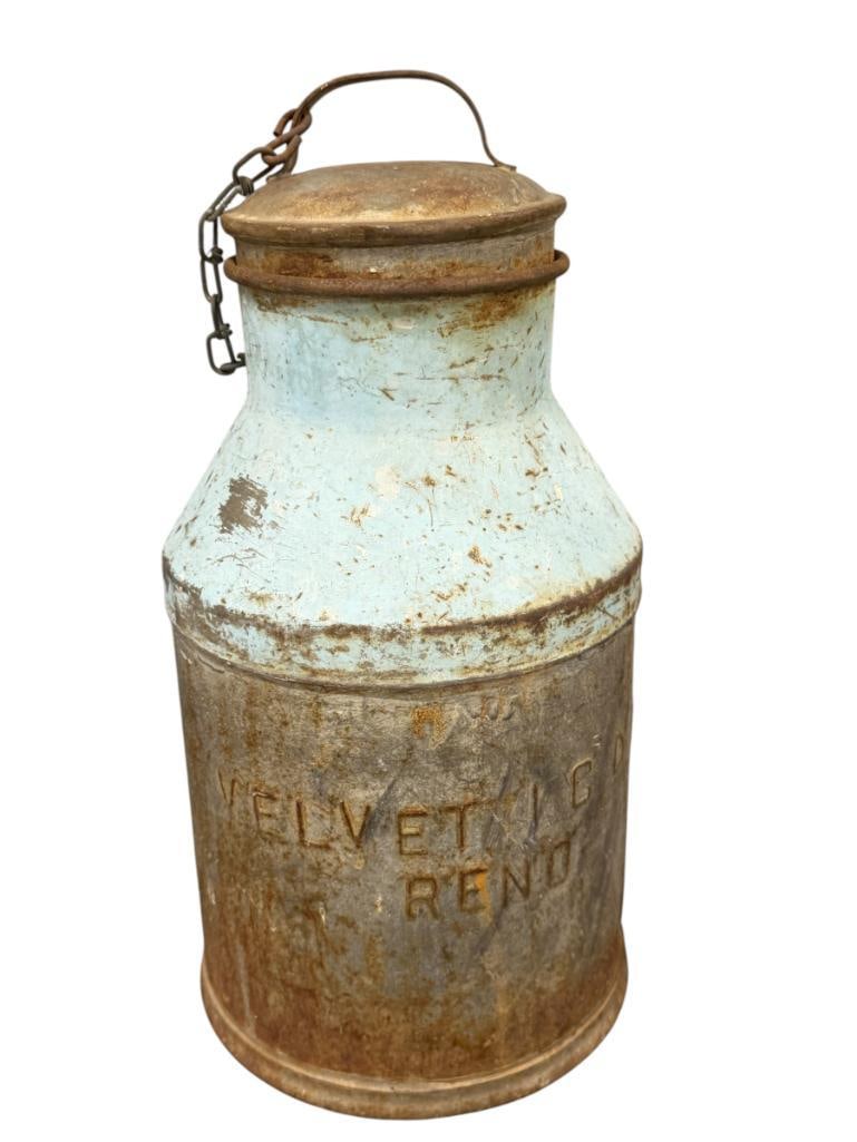 VELVET / CDP RENO, NV DAIRY CREAM CAN WITH TOP: EMBOSSED LETTERING ON THE BODY 15" H