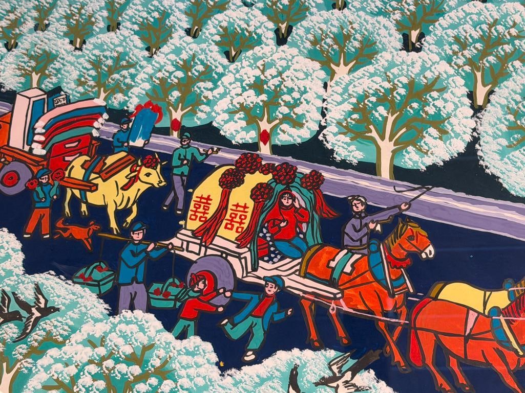 CHINESE PEASANT WATERCOLOR PAINTING LIKELY JINSHAN / HUXIAN STYLE OF A WEDDING PROCESSION - 3