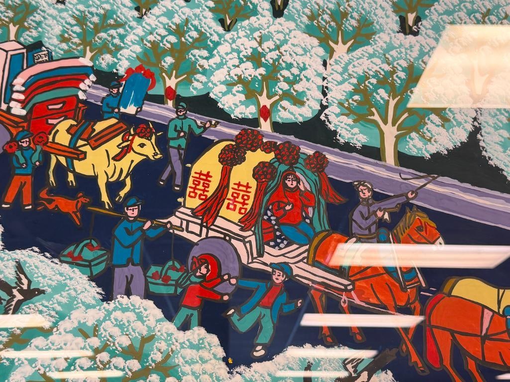 CHINESE PEASANT WATERCOLOR PAINTING LIKELY JINSHAN / HUXIAN STYLE OF A WEDDING PROCESSION - 5