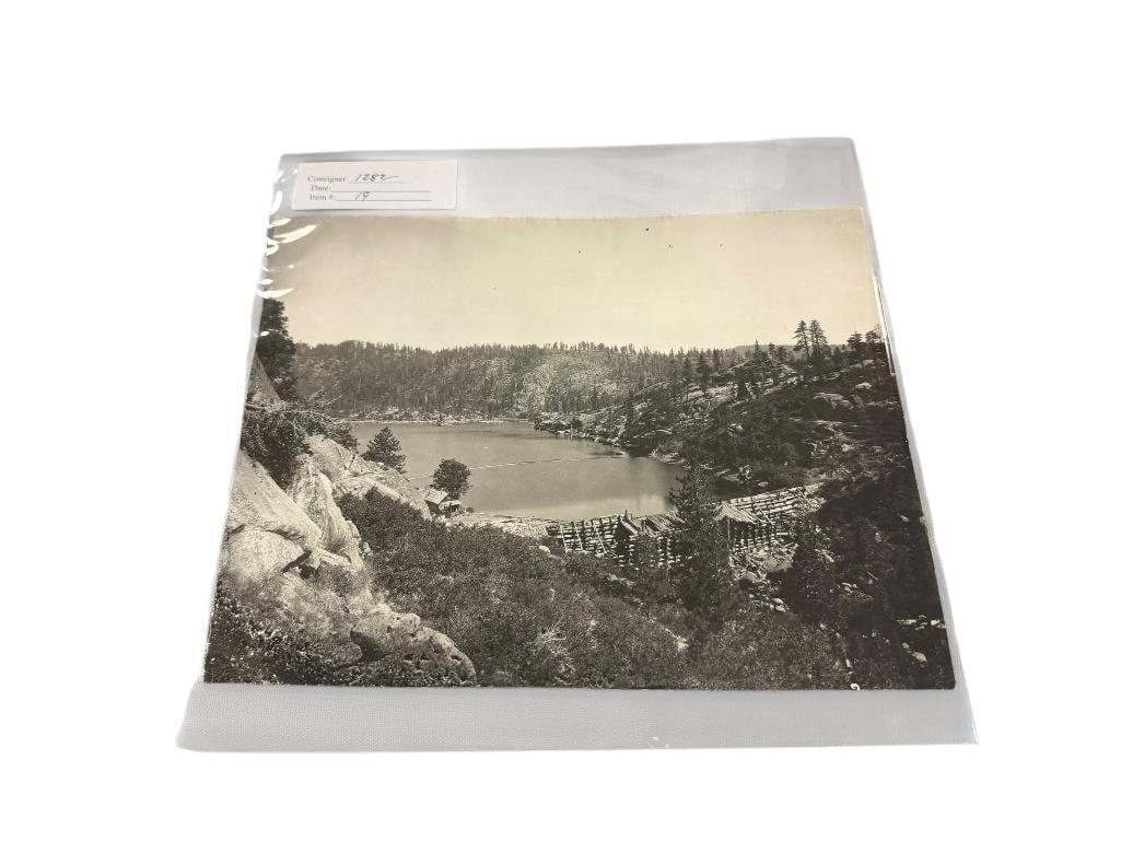 EARLY 20TH CENTURY BLACK AND WHITE PHOTOGRAPH STANISLAUS RIVER DAMN IN CALIFORNIA: TAKEN BY DR. C.E. MCCAFFERTY 9 3/8" X 7 1/4" 