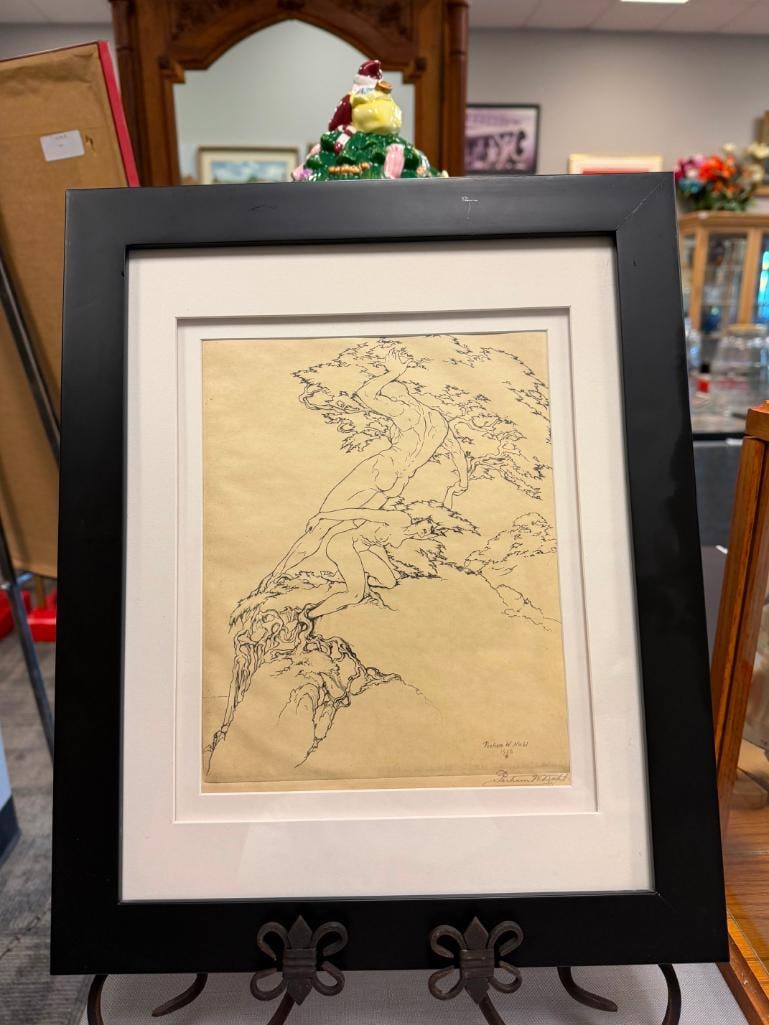 PERHAM WILHELM NAHL AMERICAN ARTIST DRY POINT ETCHING TITLED BOUND (ADAM & EVE) - 3
