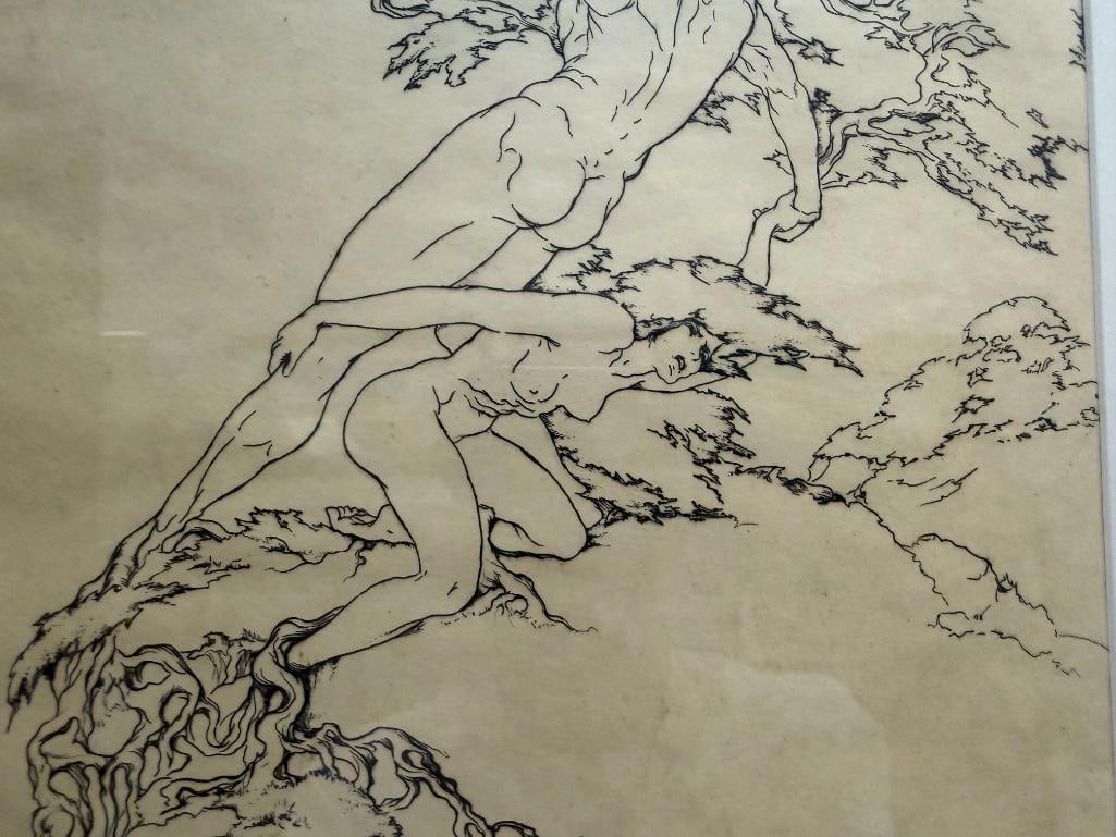PERHAM WILHELM NAHL AMERICAN ARTIST DRY POINT ETCHING TITLED BOUND (ADAM & EVE) - 7