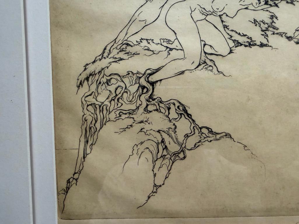 PERHAM WILHELM NAHL AMERICAN ARTIST DRY POINT ETCHING TITLED BOUND (ADAM & EVE) - 8