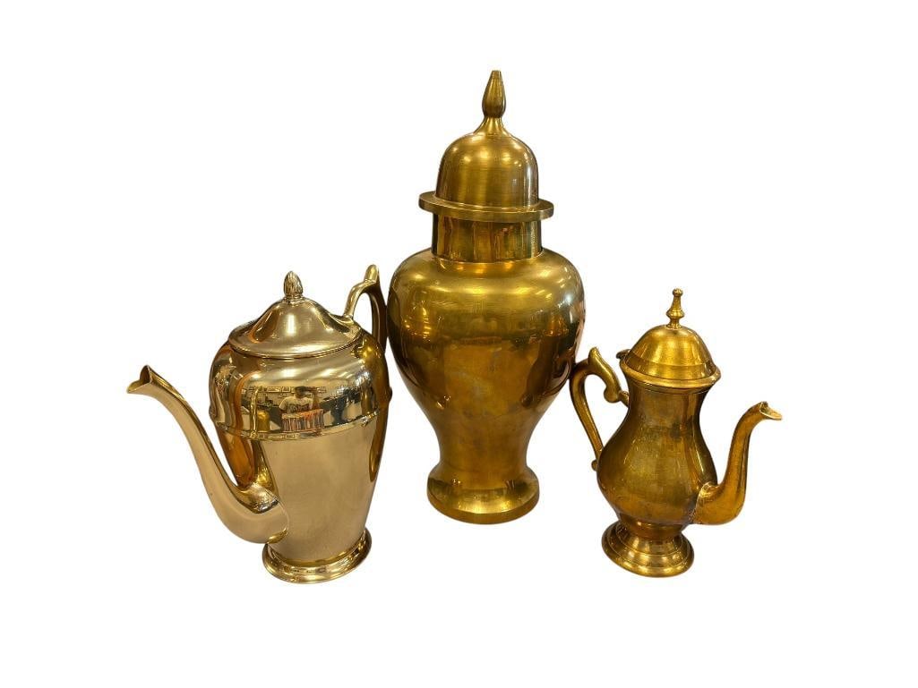BRASS URN AND TWO BRASS COFFEE POTS (1 of 20)