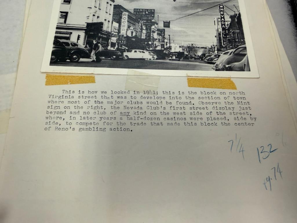 BLACK AND WHITE PHOTOGRAPHS AND NEGATIVES RELATING TO RENO, NV CASINOS, FIGURES, HORSE RACING, ETC. - 12