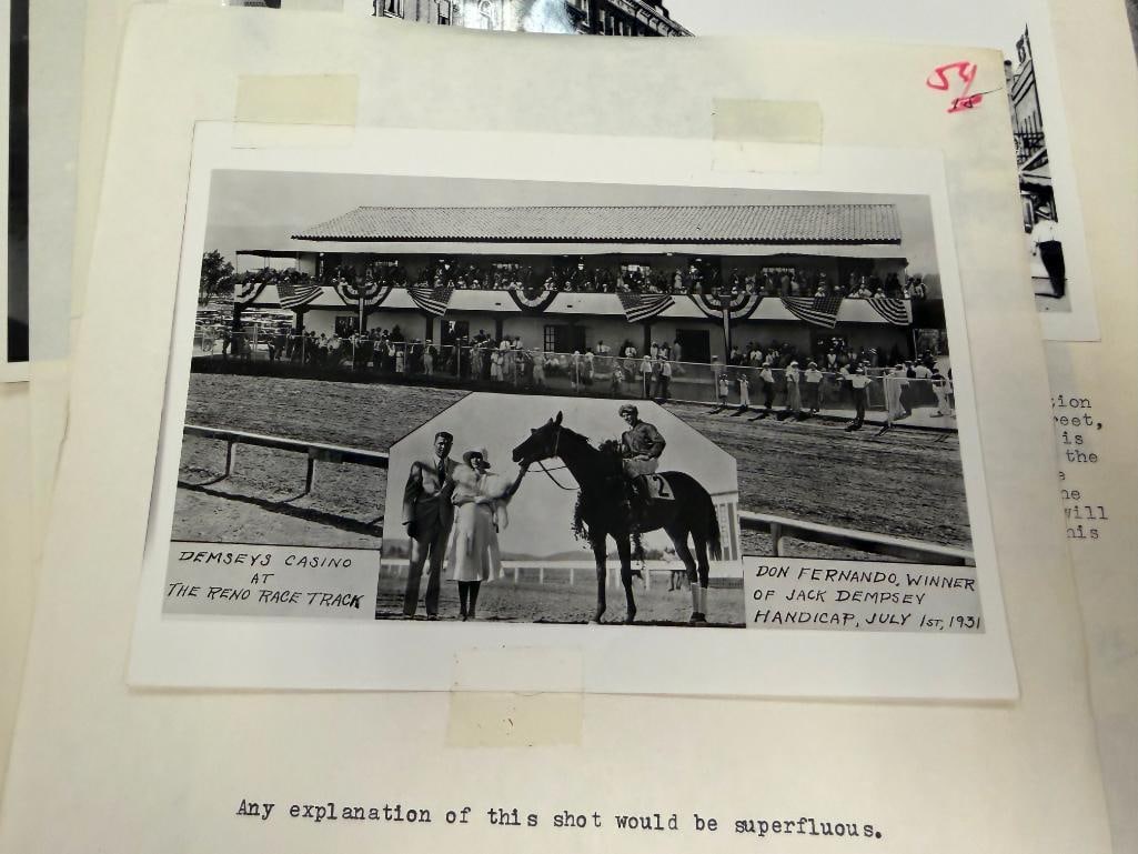 BLACK AND WHITE PHOTOGRAPHS AND NEGATIVES RELATING TO RENO, NV CASINOS, FIGURES, HORSE RACING, ETC. - 5