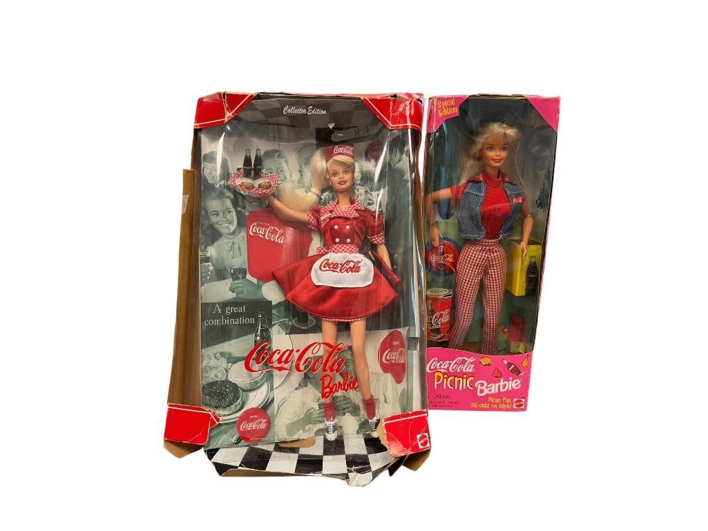 BARBIE BY MATTEL COCA-COLA BARBIE AND COCA-COLA PICNIC BARBIE NO. 22831 AND 19626: BOTH ARE IN THE ORIGINAL BOX, BUT HAVE BOX DAMAGE