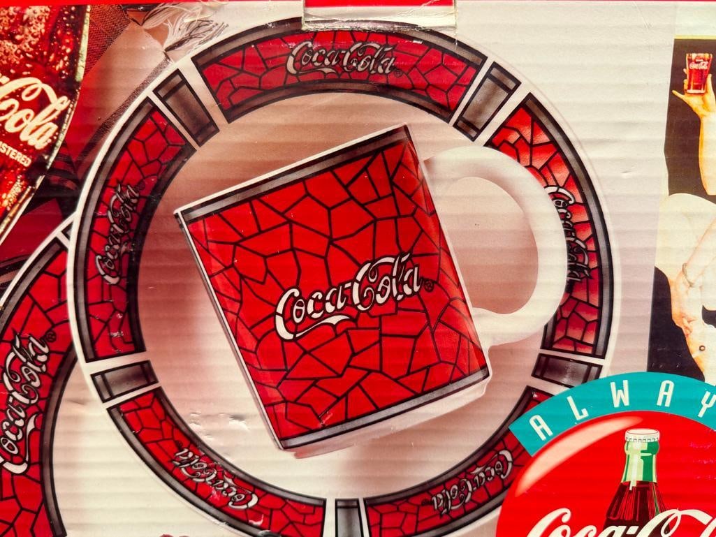 COCA-COLA COLLECTIBLES DINNERWARE SET, WALL CLOCK, COOKIE JAR, TIN CONTAINERS - 14