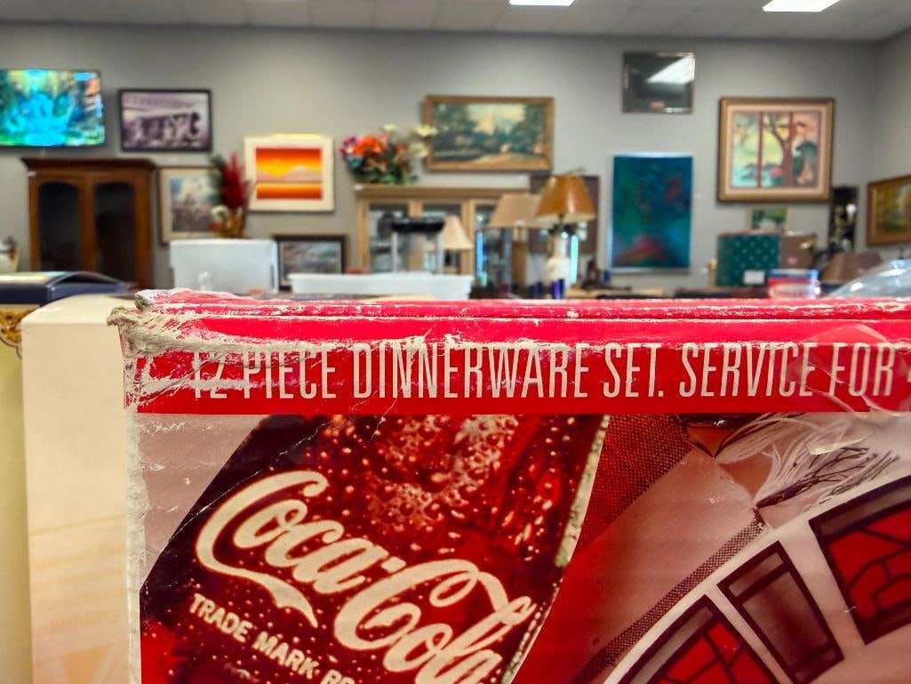 COCA-COLA COLLECTIBLES DINNERWARE SET, WALL CLOCK, COOKIE JAR, TIN CONTAINERS - 15