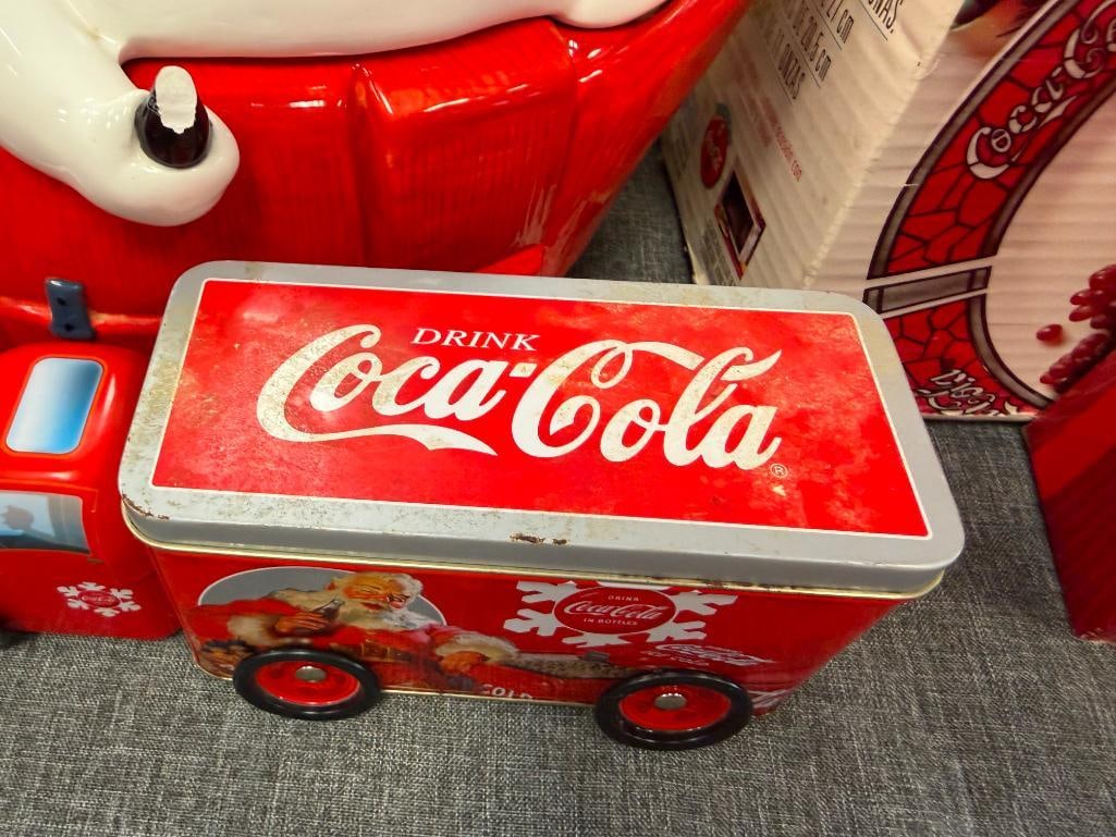 COCA-COLA COLLECTIBLES DINNERWARE SET, WALL CLOCK, COOKIE JAR, TIN CONTAINERS - 20