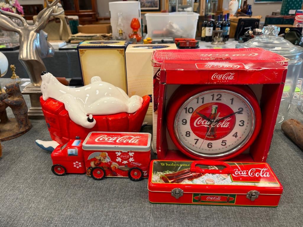 COCA-COLA COLLECTIBLES DINNERWARE SET, WALL CLOCK, COOKIE JAR, TIN CONTAINERS - 2
