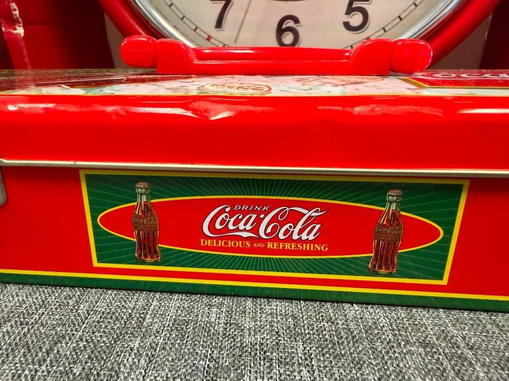 COCA-COLA COLLECTIBLES DINNERWARE SET, WALL CLOCK, COOKIE JAR, TIN CONTAINERS - 6