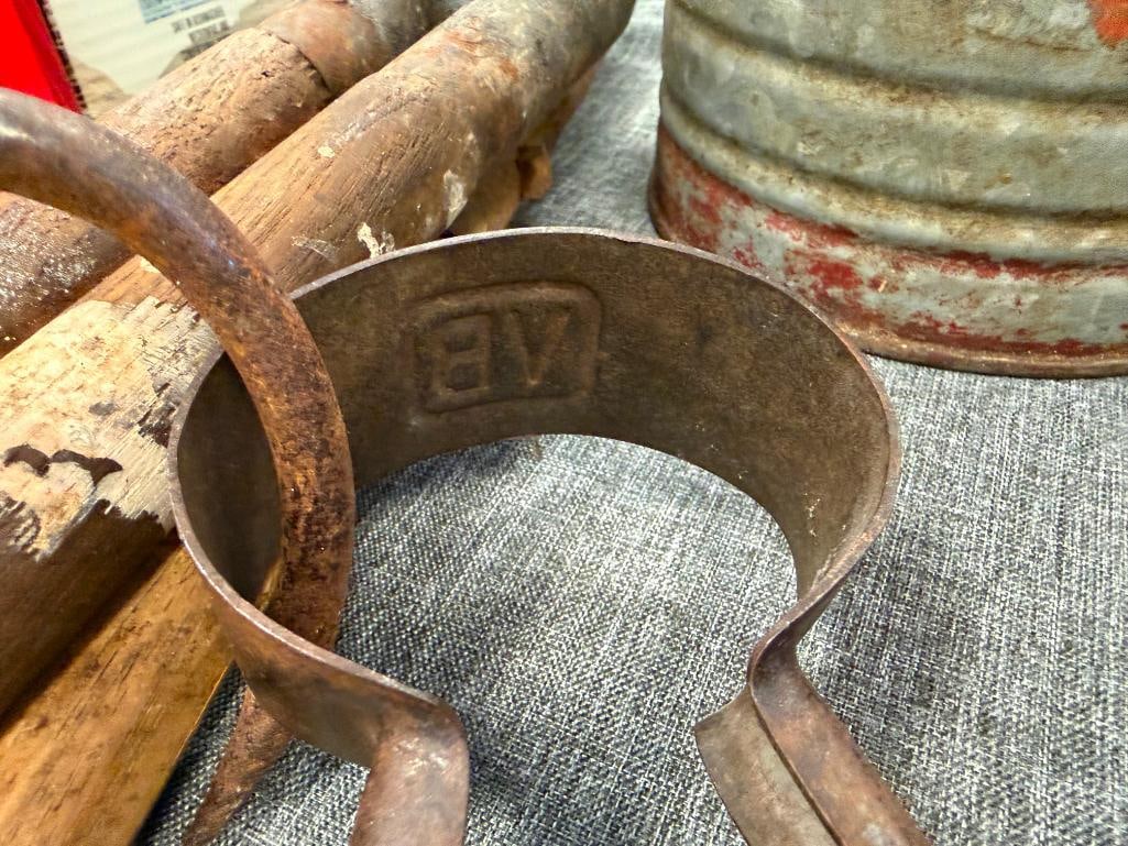20TH CENTURY FARMING TOOLS HAY HOOKS, DEHORNING CLIPPERS, SHEARS, AND OIL CAN - 11