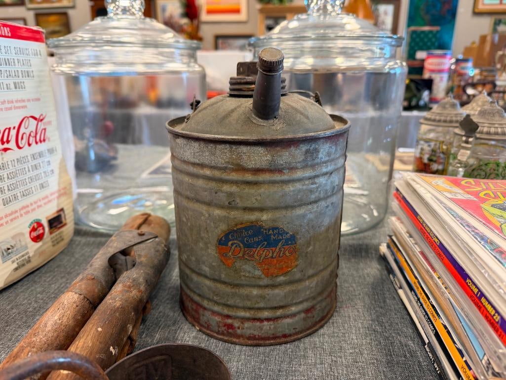 20TH CENTURY FARMING TOOLS HAY HOOKS, DEHORNING CLIPPERS, SHEARS, AND OIL CAN - 14
