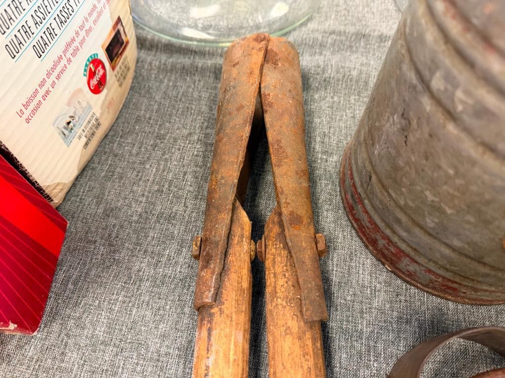 20TH CENTURY FARMING TOOLS HAY HOOKS, DEHORNING CLIPPERS, SHEARS, AND OIL CAN - 8