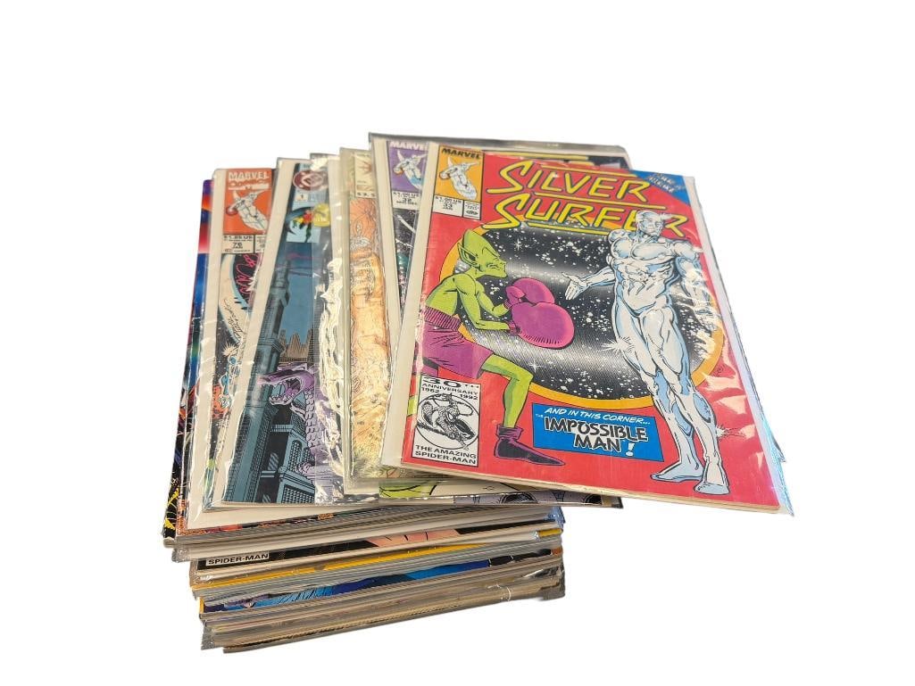 OVER 20 PLUS ASSORTED COMIC BOKS MAINLY MARVEL COMICS SILVER SURFER, X-MEN, BLOODLINES, WIZARD: MANY ARE IN PROTECTIVE SLEEVES
