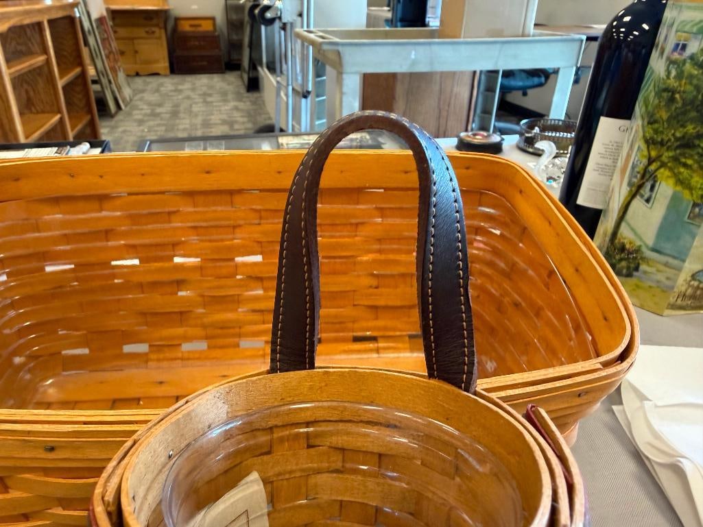 LONGABERGER HAND WOVEN MAPLE BELL WITH METAL STAND, HANGING BASKET AND RECTANGULAR BASKET - 10
