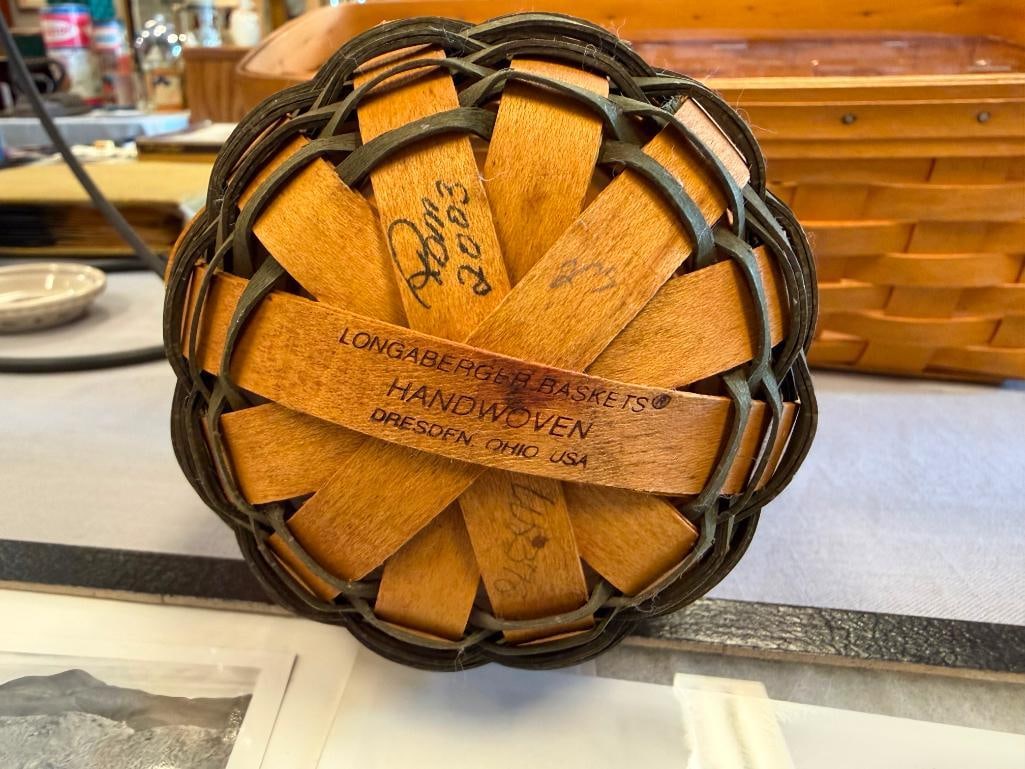 LONGABERGER HAND WOVEN MAPLE BELL WITH METAL STAND, HANGING BASKET AND RECTANGULAR BASKET - 11