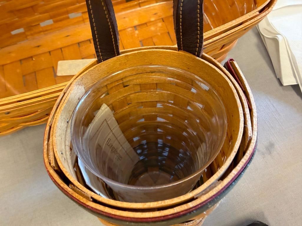 LONGABERGER HAND WOVEN MAPLE BELL WITH METAL STAND, HANGING BASKET AND RECTANGULAR BASKET - 9