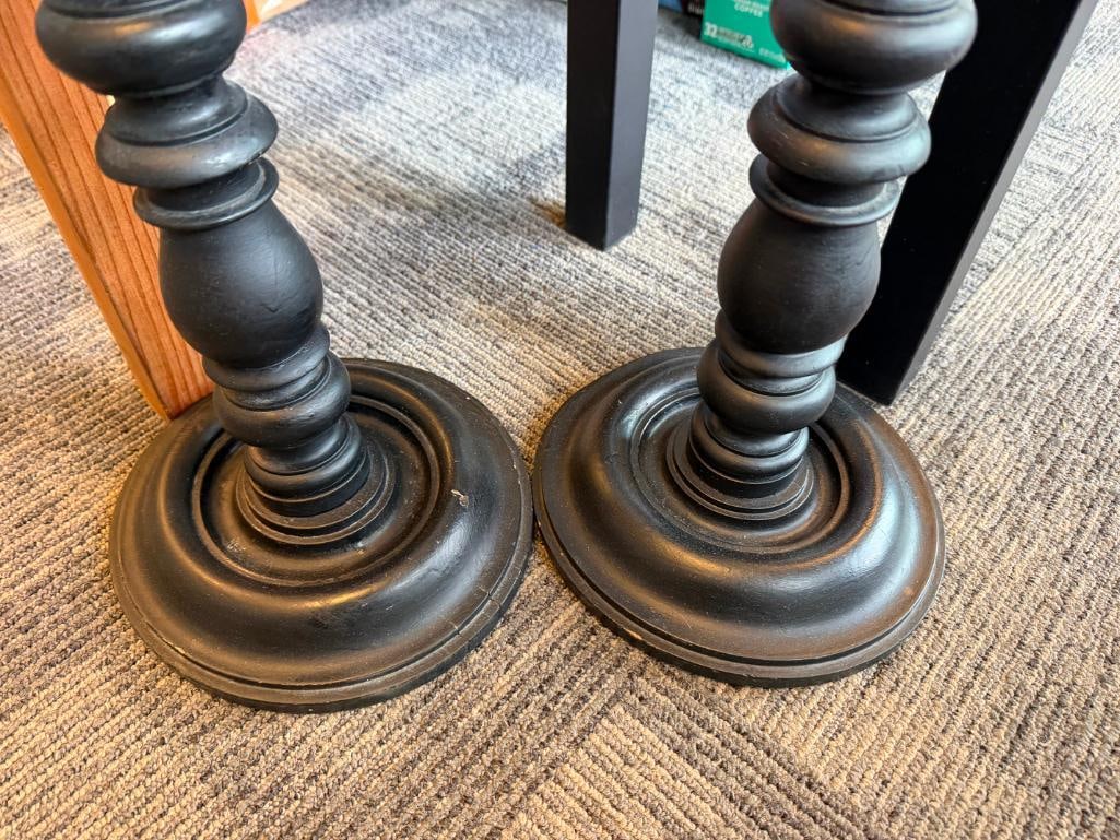 PAIR OF BLACK FINISHED FLOOR PRICKET CANDLE HOLDERS CLASSIC TURNED DESIGN - 4