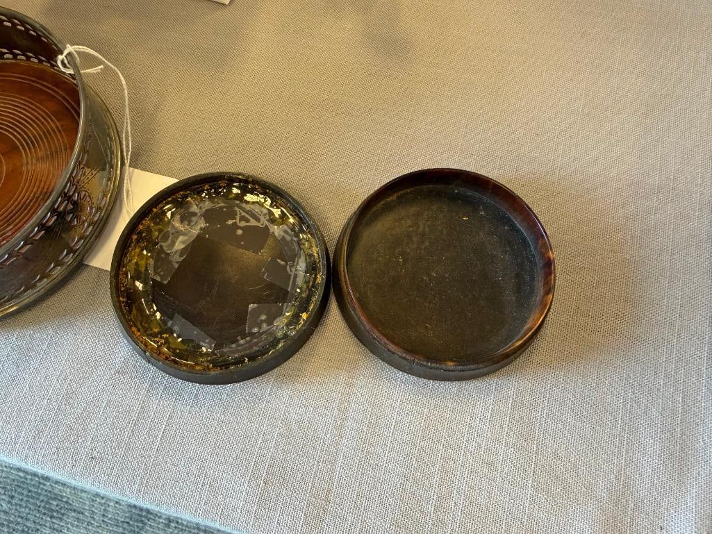 REPLICA GEORGE WASHINGTON WINE BOTTLE COASTER AND ANTIQUE TURTLE SHELL PORTRAIT TRINKET BOX - 12