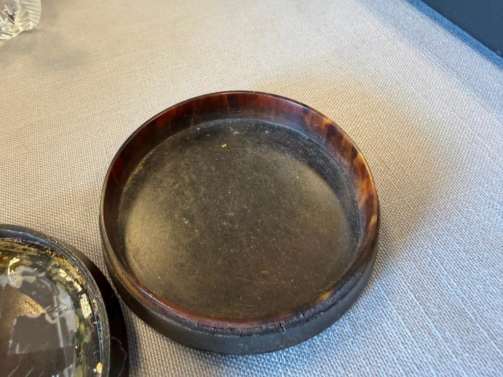 REPLICA GEORGE WASHINGTON WINE BOTTLE COASTER AND ANTIQUE TURTLE SHELL PORTRAIT TRINKET BOX - 13