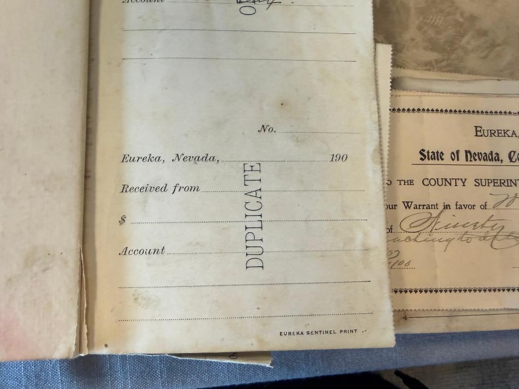 EARLY 1900'S OFFICE OF THE COUNTY TREASURER RECIEPT BOOK FROM EUREKA, NV - 6