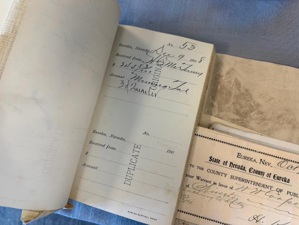 EARLY 1900'S OFFICE OF THE COUNTY TREASURER RECIEPT BOOK FROM EUREKA, NV - 7