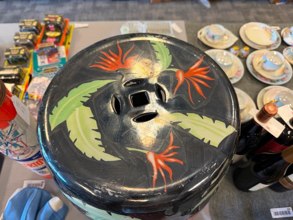 TRANSFER DECORATED CERAMIC CHINESE GARDEN STOOL WITH PIERCED DESIGN - 4