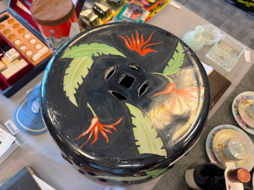 TRANSFER DECORATED CERAMIC CHINESE GARDEN STOOL WITH PIERCED DESIGN - 5