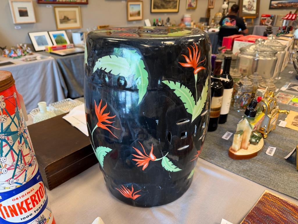 TRANSFER DECORATED CERAMIC CHINESE GARDEN STOOL WITH PIERCED DESIGN - 8