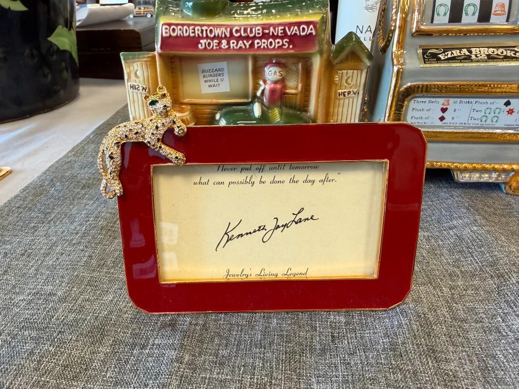 KENNETH JAY LAE FANCY RED ENAMELED AND BEJEWELED PICTURE FRAME WITH LEOPARD ACCENT - 2