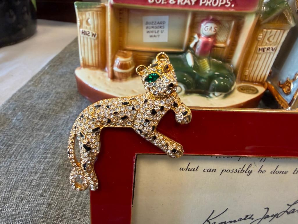 KENNETH JAY LAE FANCY RED ENAMELED AND BEJEWELED PICTURE FRAME WITH LEOPARD ACCENT - 3