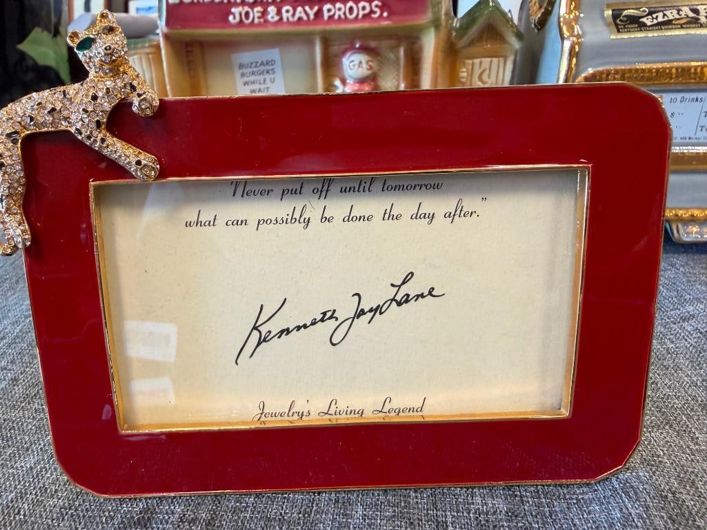 KENNETH JAY LAE FANCY RED ENAMELED AND BEJEWELED PICTURE FRAME WITH LEOPARD ACCENT - 4