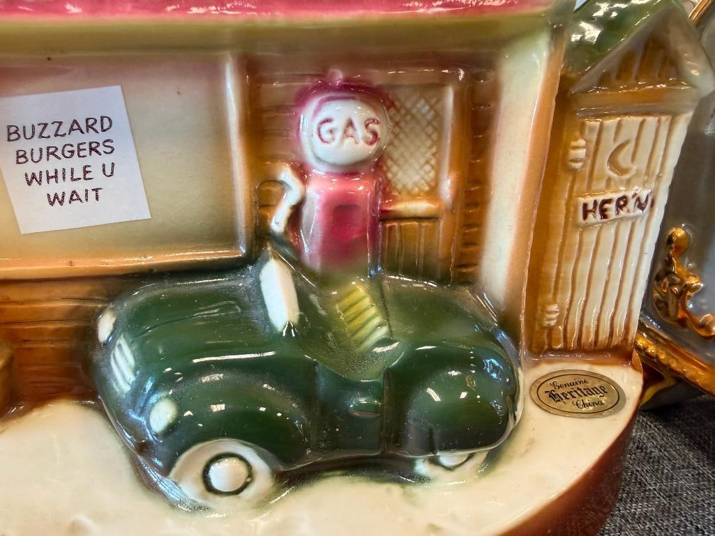 HERITAGE CHINA EZRA BROOKS LIBERTY BELLE AND BORDERTOWN JOE & RAY PROPS COLLECTIBLE DECANTERS - 7