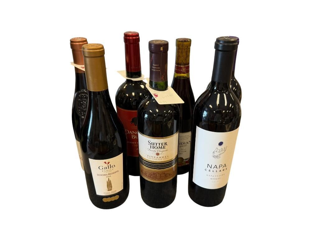 SEVEN SEALED BOTTLES OF WINE ZINFANDEL, CABARNET, PINOT, MERLOT, GALLO, SUTTER HOME, NAPA CELLARS: 2001 SUTTER HOME, 2014 SAINT-ESPIRIT, 2006 GALLO FAMILY, 2008 DANCING BULL, 2003 MERIDIAN, 2012 THREE MUSES CELLARS, AND 2012 NAPA CELLARS, EACH BOTTLES IS SEALED, WERE STORED PROPERLY, MUST BE 2