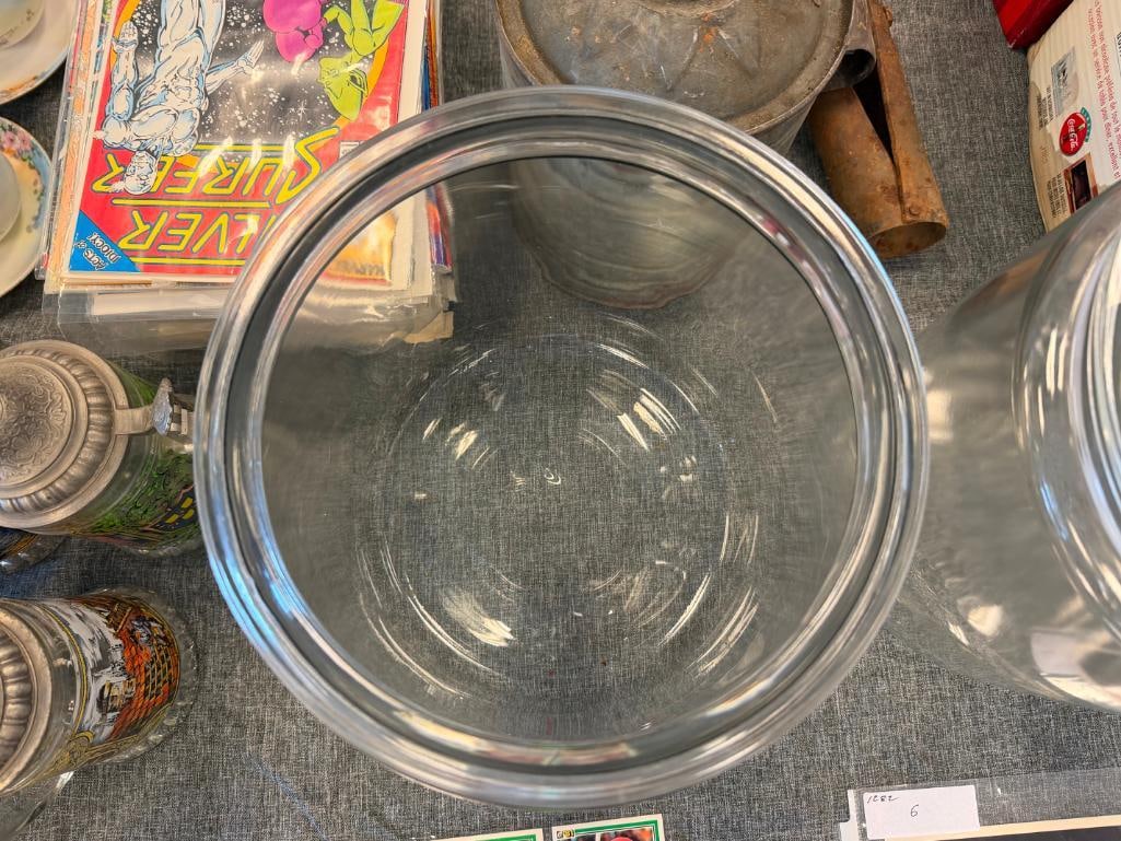 TWO LARGE GLASS JARS WITH LIDS - 10