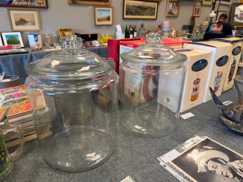 TWO LARGE GLASS JARS WITH LIDS - 11