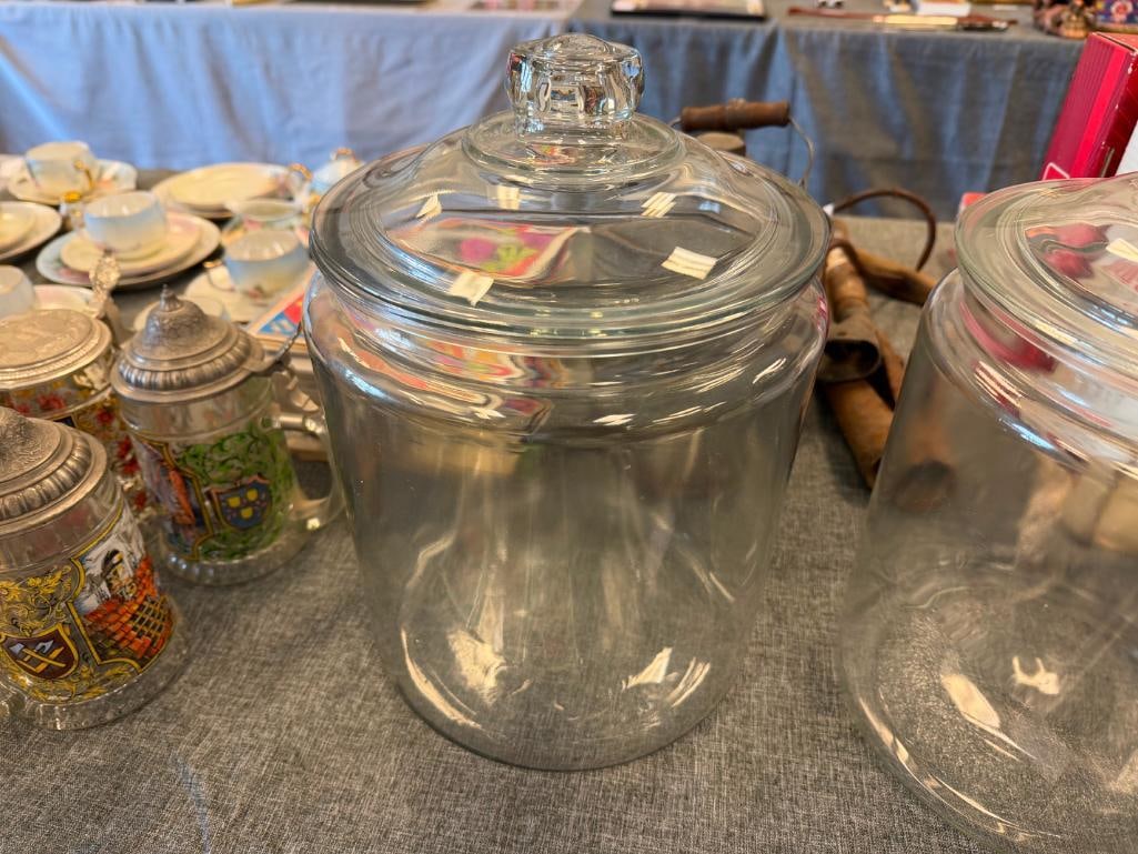 TWO LARGE GLASS JARS WITH LIDS - 7