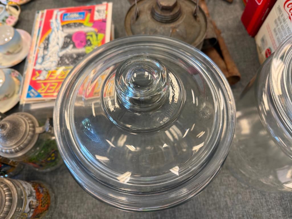 TWO LARGE GLASS JARS WITH LIDS - 8