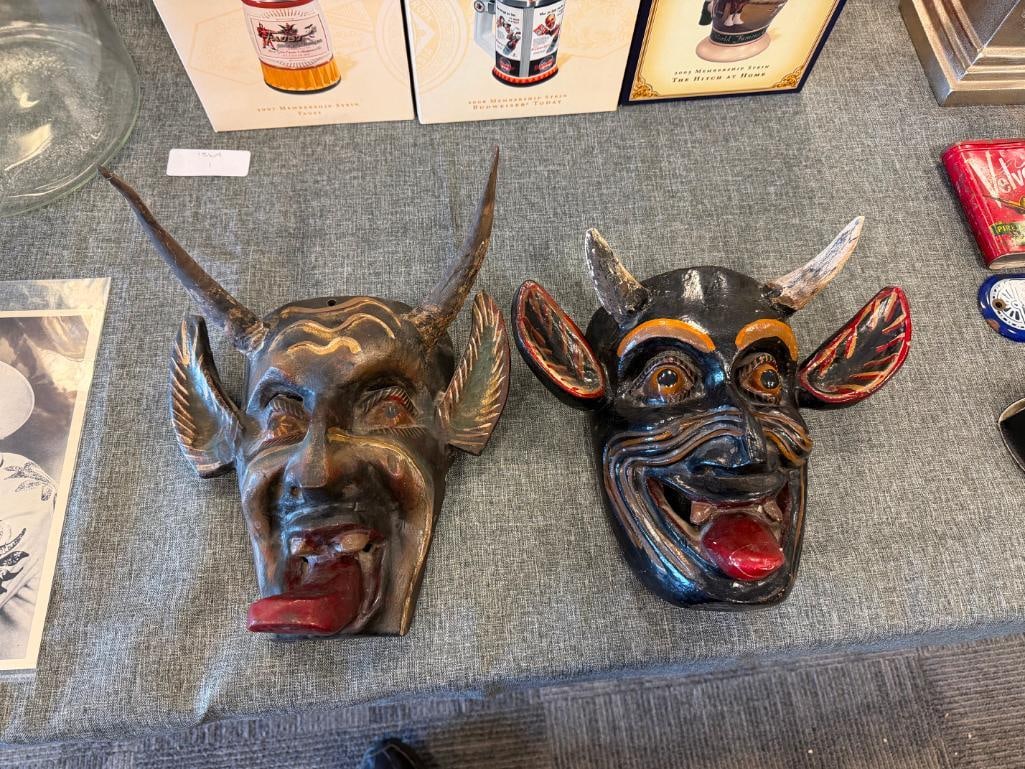 HAND CARVED WOOD MEXICAN FOLK ART DIABLO / DEVIL MASKS POSSIBLY FROM OAXACA, MX - 2