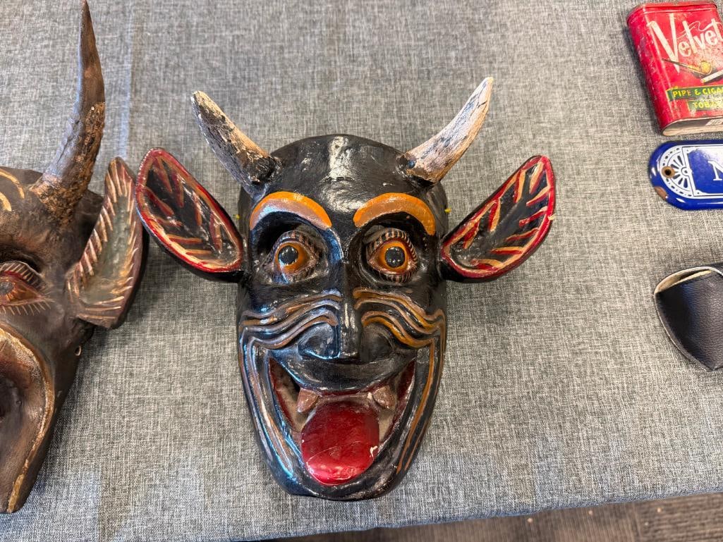 HAND CARVED WOOD MEXICAN FOLK ART DIABLO / DEVIL MASKS POSSIBLY FROM OAXACA, MX - 3