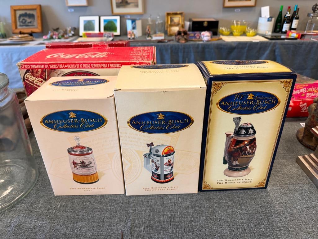 2005, 2006, 2007 ANHEUSER-BUSCH COLLECTORS CLUB MEMBERSHIP BEER STEINS - 2