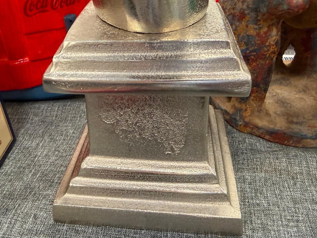 PAIR OF STRIKING SILVER-FINISHED METAL HEAD BUST DEER SCULPTURES FROM PIER-1 - 10