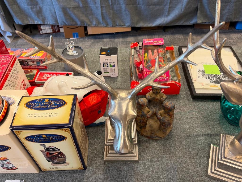 PAIR OF STRIKING SILVER-FINISHED METAL HEAD BUST DEER SCULPTURES FROM PIER-1 - 11
