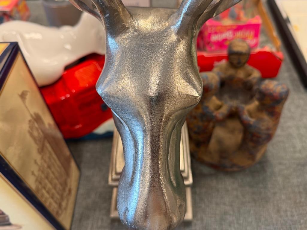 PAIR OF STRIKING SILVER-FINISHED METAL HEAD BUST DEER SCULPTURES FROM PIER-1 - 12