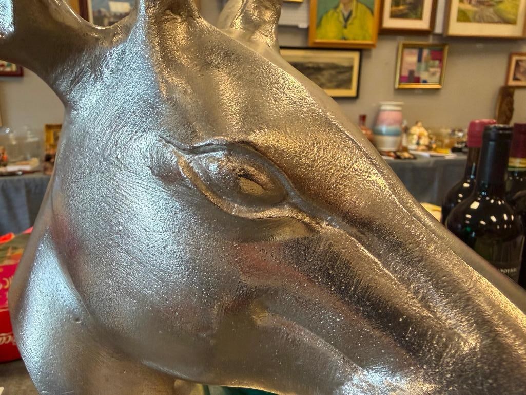 PAIR OF STRIKING SILVER-FINISHED METAL HEAD BUST DEER SCULPTURES FROM PIER-1 - 5